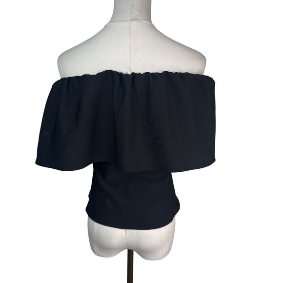2/$30 ZARA M Black Off-The-Shoulder Ruffle Top Polyester & Elastane - Picture 3 of 10